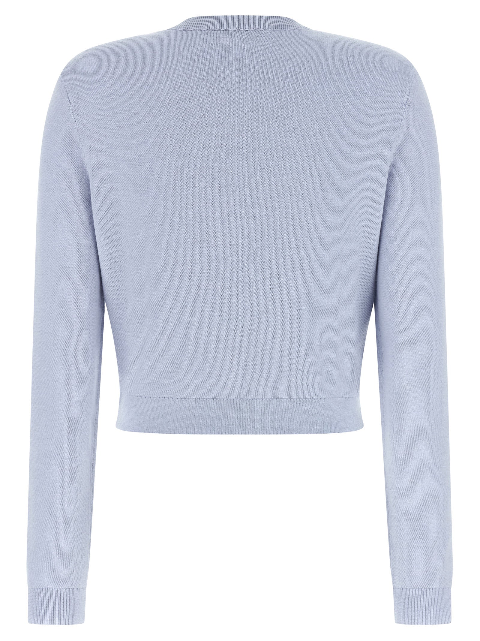 Cardigan by Self-Portrait for women in polyamide polyester silk & wool light-blue showcases a luxurious silhouette, meticulously detailed with a sophisticated crew neckline and for a refined finish.