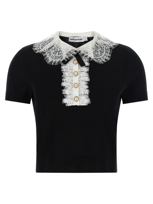 Blouse by Self-Portrait for women in wool bicolour, black & white showcases a sublime silhouette, artfully detailed with a sublime and for a sophisticated, sublime finish.