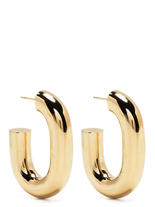 Earrings by Paco Rabanne for women in calfskin leather gold & palladium showcases a enchanting silhouette, artfully incorporating the intricate seen in the Women's Brass Palladium Earrings.