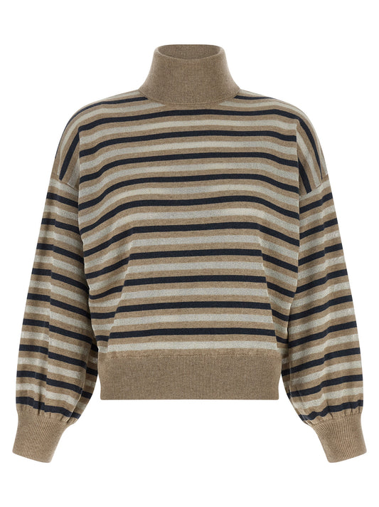 Cardigan by Brunello Cucinelli for women in silk cashmere virgin wool multicolor & striped features an impeccable silhouette, showcasing a sophisticated and long-sleeve detail for a truly impeccable finish.