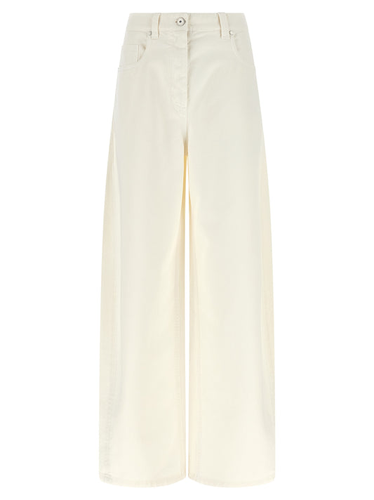 Jeans by Brunello Cucinelli for women in cotton denim white features an refined tailoring silhouette, showcasing a premium relaxed-fit & wide with a high rise and long cut for a refined tailoring look.