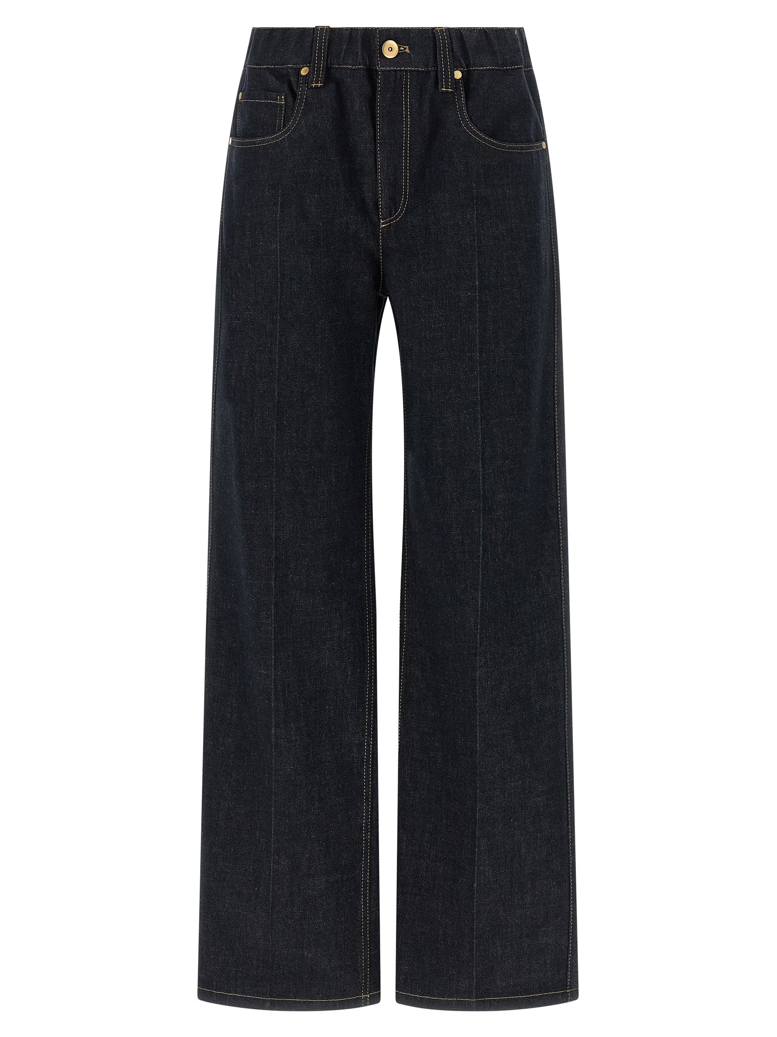 Jeans by Brunello Cucinelli for women in denim cotton blue & signature features an sartorial straight-leg & wide and long with a cut for a sartorial finish.