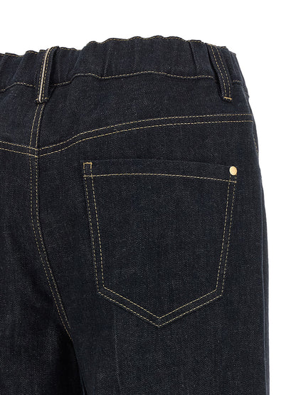 Jeans by Brunello Cucinelli for women in denim cotton blue & signature features an sartorial straight-leg & wide and long with a cut for a sartorial finish.