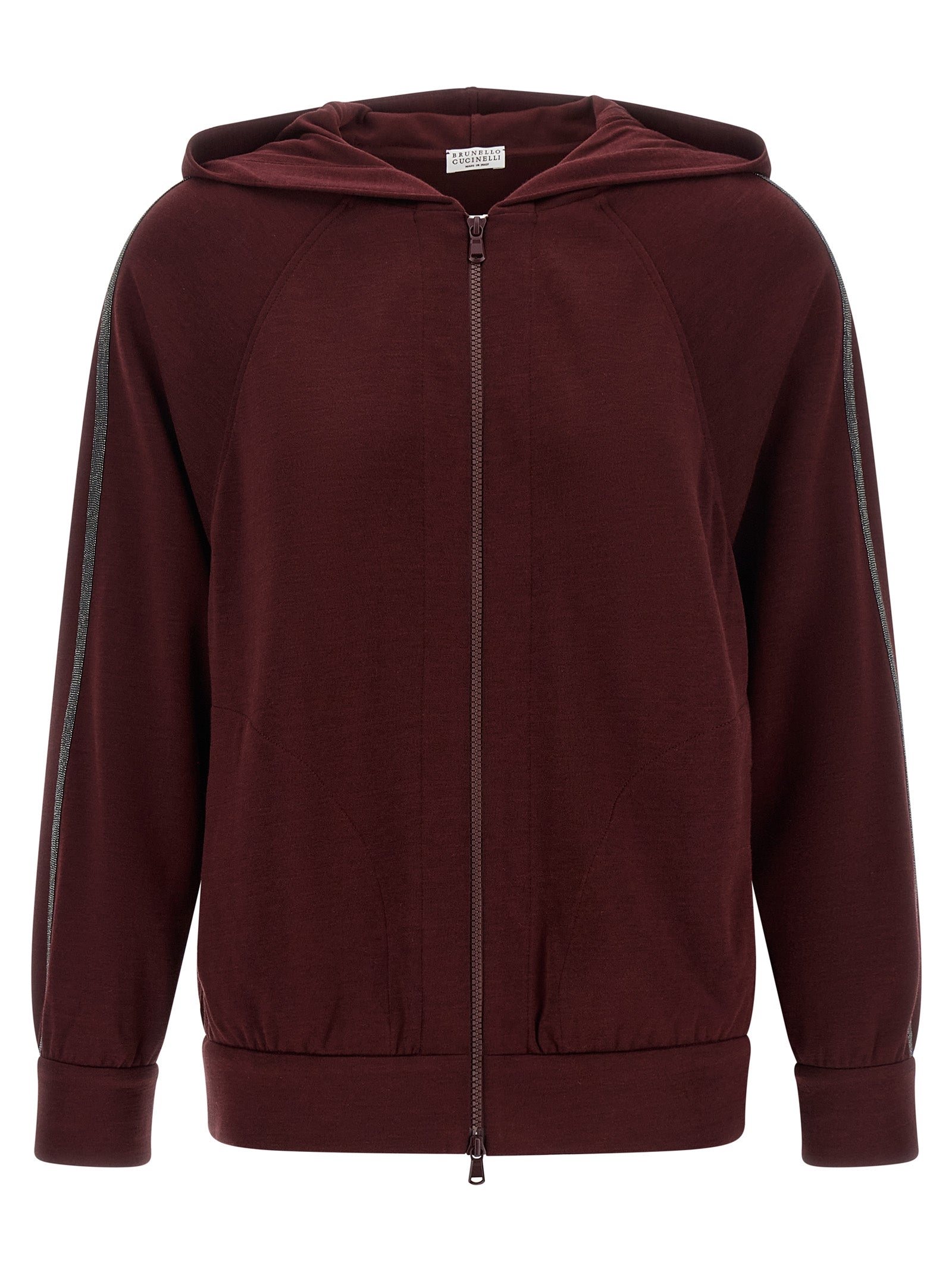 Sweatshirt Hoodie by Brunello Cucinelli for women in polyamide cotton silk bordeaux features a edgy silhouette, detailed with a edgy hooded neckline and for a refined finish.