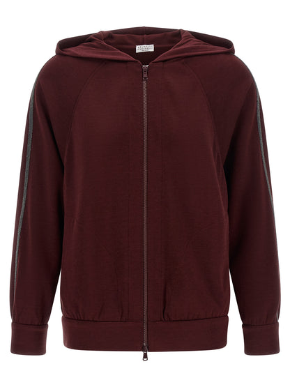 Sweatshirt Hoodie by Brunello Cucinelli for women in polyamide cotton silk bordeaux features a edgy silhouette, detailed with a edgy hooded neckline and for a refined finish.