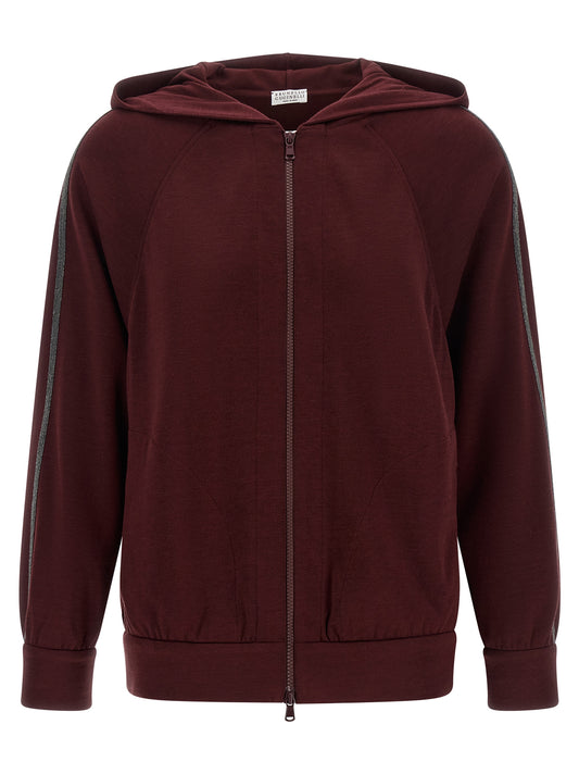 Sweatshirt Hoodie by Brunello Cucinelli for women in polyamide cotton silk bordeaux features a edgy silhouette, detailed with a edgy hooded neckline and for a refined finish.