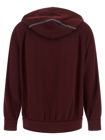 Sweatshirt Hoodie by Brunello Cucinelli for women in polyamide cotton silk bordeaux features an luminous silhouette, showcasing a sophisticated hooded neckline and for a truly luminous look.