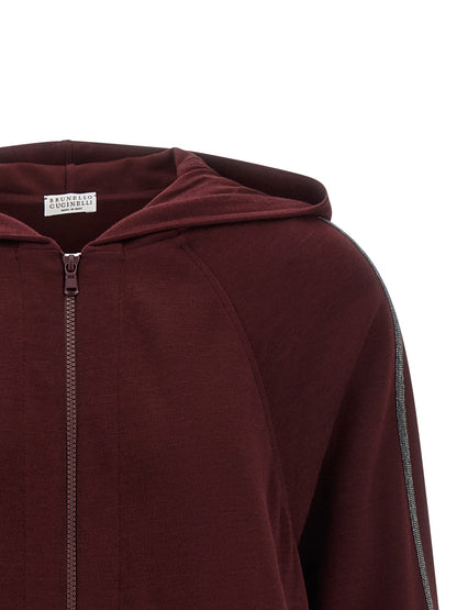 Sweatshirt Hoodie by Brunello Cucinelli for women in polyamide cotton silk bordeaux features a slouchy chic silhouette, detailed with a slouchy chic and a signature hooded neckline for an elevated aesthetic.