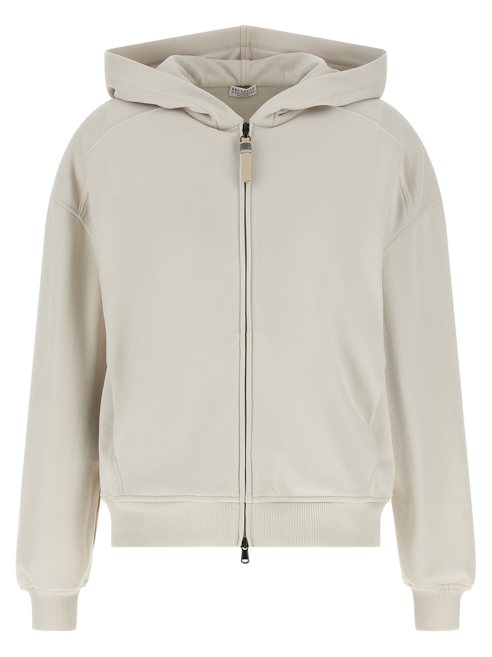 Sweatshirt Hoodie by Brunello Cucinelli for women in leather & cotton beige & signature features a authentic silhouette, showcasing a sophisticated hooded neckline and authentic detail for a refined finish.