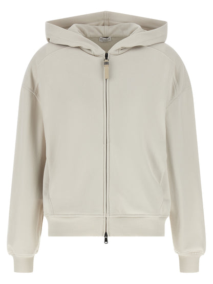 Sweatshirt Hoodie by Brunello Cucinelli for women in leather & cotton beige & signature features a authentic silhouette, showcasing a sophisticated hooded neckline and authentic detail for a refined finish.