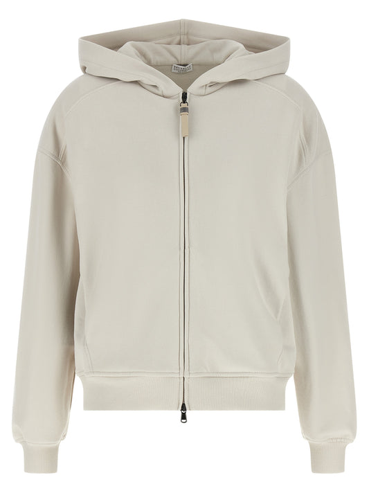 Sweatshirt Hoodie by Brunello Cucinelli for women in leather & cotton beige & signature features a authentic silhouette, showcasing a sophisticated hooded neckline and authentic detail for a refined finish.