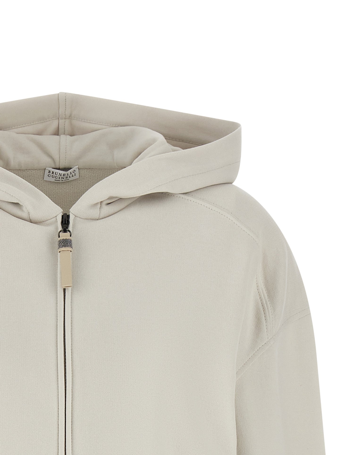 Sweatshirt Hoodie by Brunello Cucinelli for women in leather & cotton beige & signature showcases a city-ready silhouette, artfully detailed with a signature hooded neckline and for a city-ready finish.