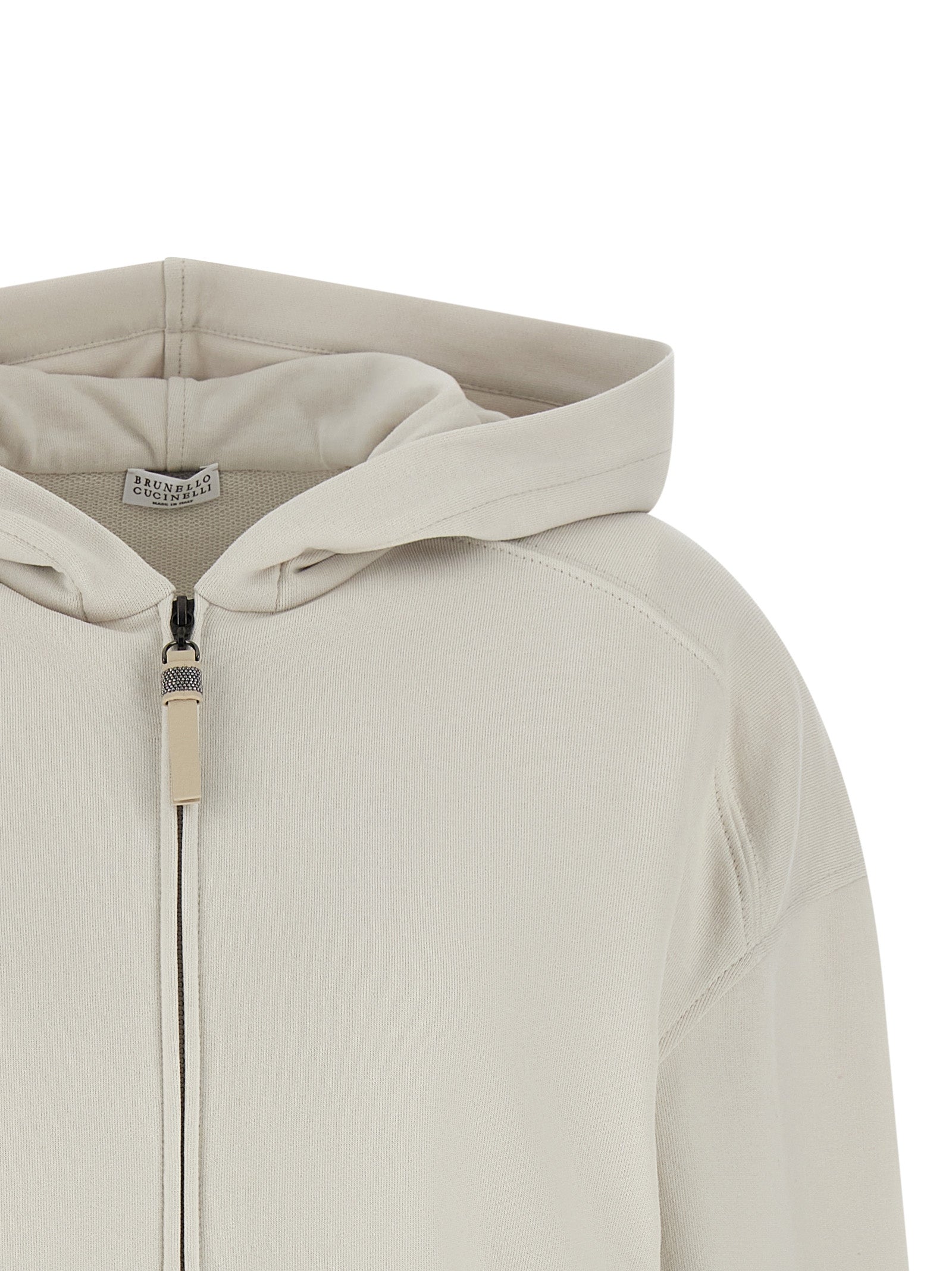 Sweatshirt Hoodie by Brunello Cucinelli for women in leather & cotton beige & signature showcases a city-ready silhouette, artfully detailed with a signature hooded neckline and for a city-ready finish.