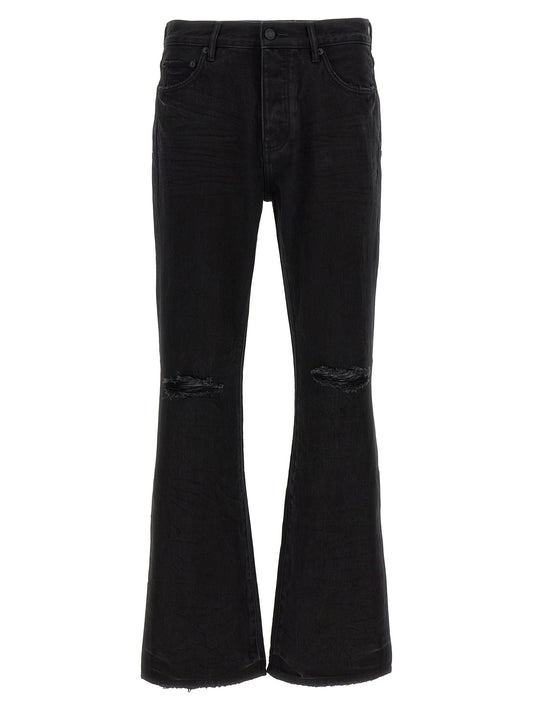 Jeans by PURPLE for men in denim cotton black & purple features an sophisticated mid rise and flared with a precise long, creating a sophisticated and sophisticated silhouette.
