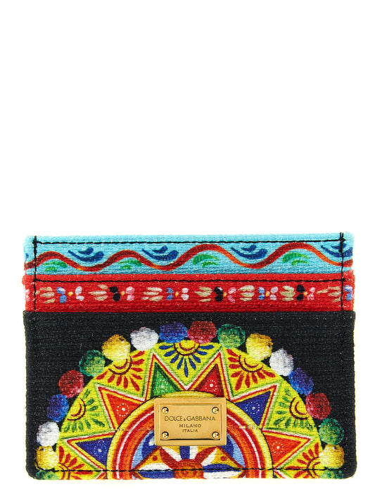 Cardholder Card Case by Dolce & Gabbana for women in leather & cotton multicolor & print features a sleek silhouette, showcasing the sleek design of the Leather Cotton Cardholder Card Case with functional card-organization for a premium look.