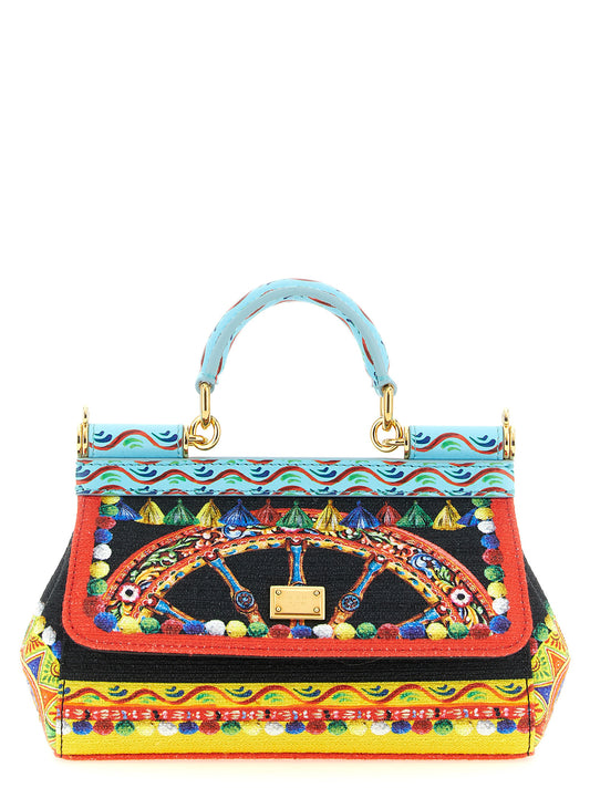 Mini Flap Handbag by Dolce & Gabbana for women in stretch cotton multicolor & print presents a ornamental silhouette, showcasing a secure snap & flap, ample , and versatile shoulder-strap & adjustable-strap for a ornamental finish.
