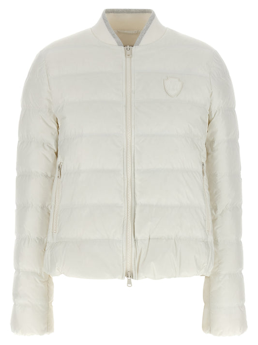 Puffer Jacket by Brunello Cucinelli for women in polyester white features an contemporary silhouette, showcasing a sophisticated high-neck neckline and contemporary pockets & insulated for a truly refined look.