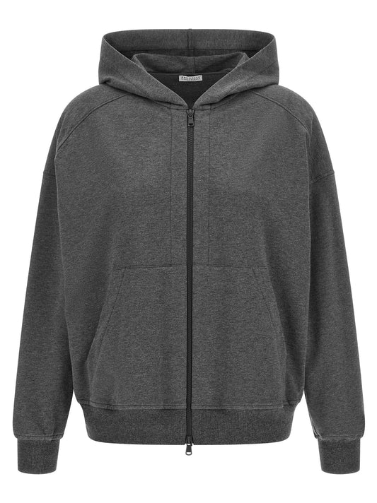 Sweatshirt Hoodie by Brunello Cucinelli for women in stretch cotton gray features a authentic silhouette, showcasing a sophisticated hooded neckline and authentic detail for a refined finish.