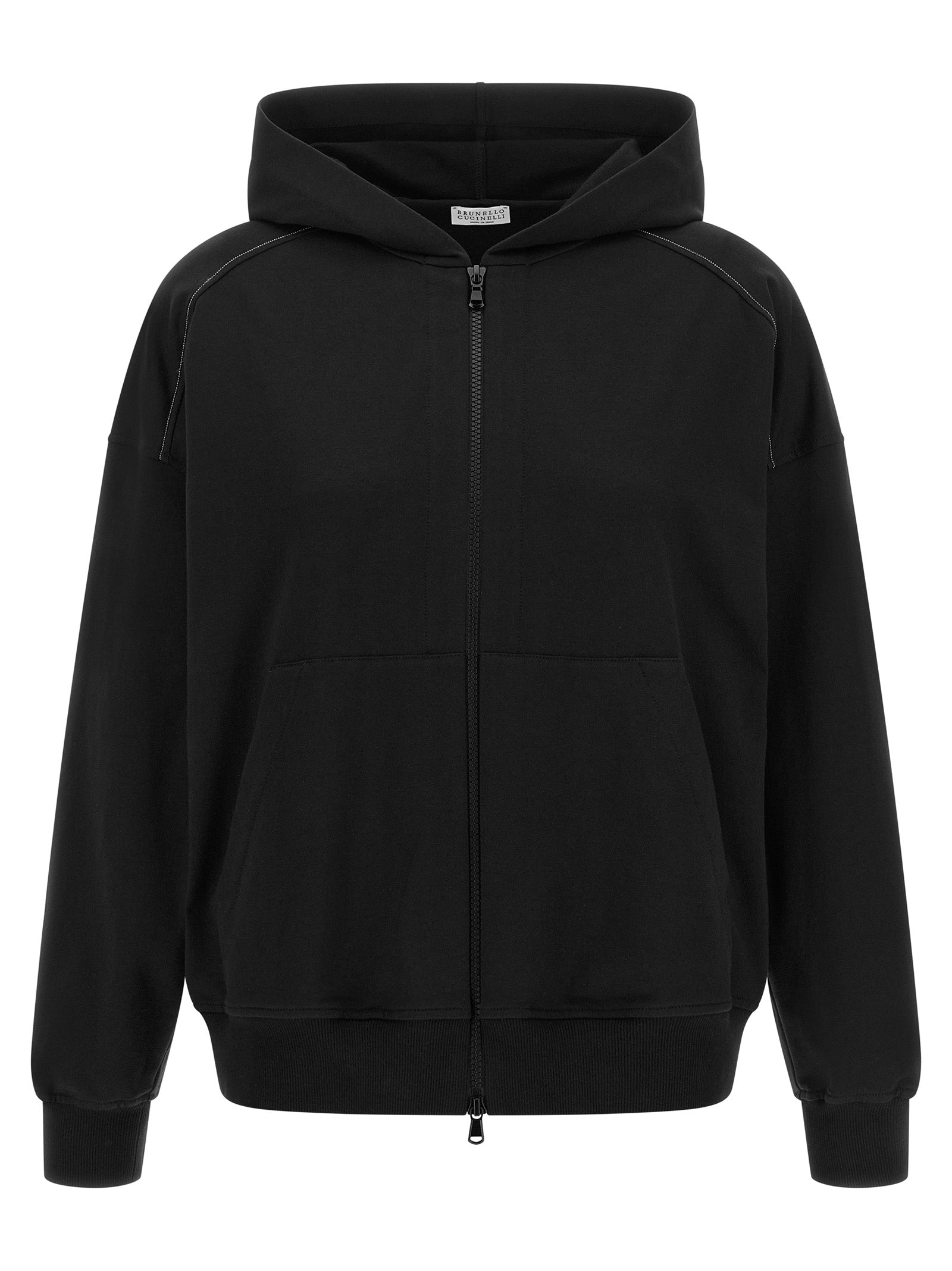Sweatshirt Hoodie by Brunello Cucinelli for women in stretch cotton black showcases a city-ready silhouette, artfully detailed with a signature hooded neckline and for a city-ready finish.