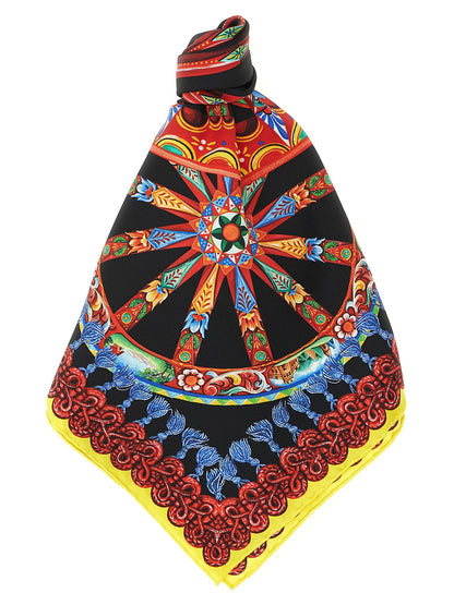 Scarf by Dolce & Gabbana for women in silk twill multicolor & print showcases a warm silhouette from the Essence Silk Twill Wrap Scarf collection, offering a warm drape that exudes sophisticated luxury.