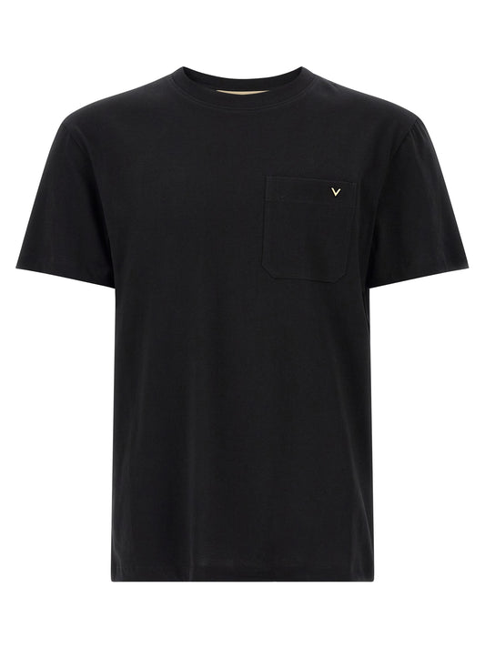 T-Shirt by Valentino Garavani for men in cotton black showcases a chic silhouette, artfully detailed with a chic crew neckline and short-sleeve for a chic finish.