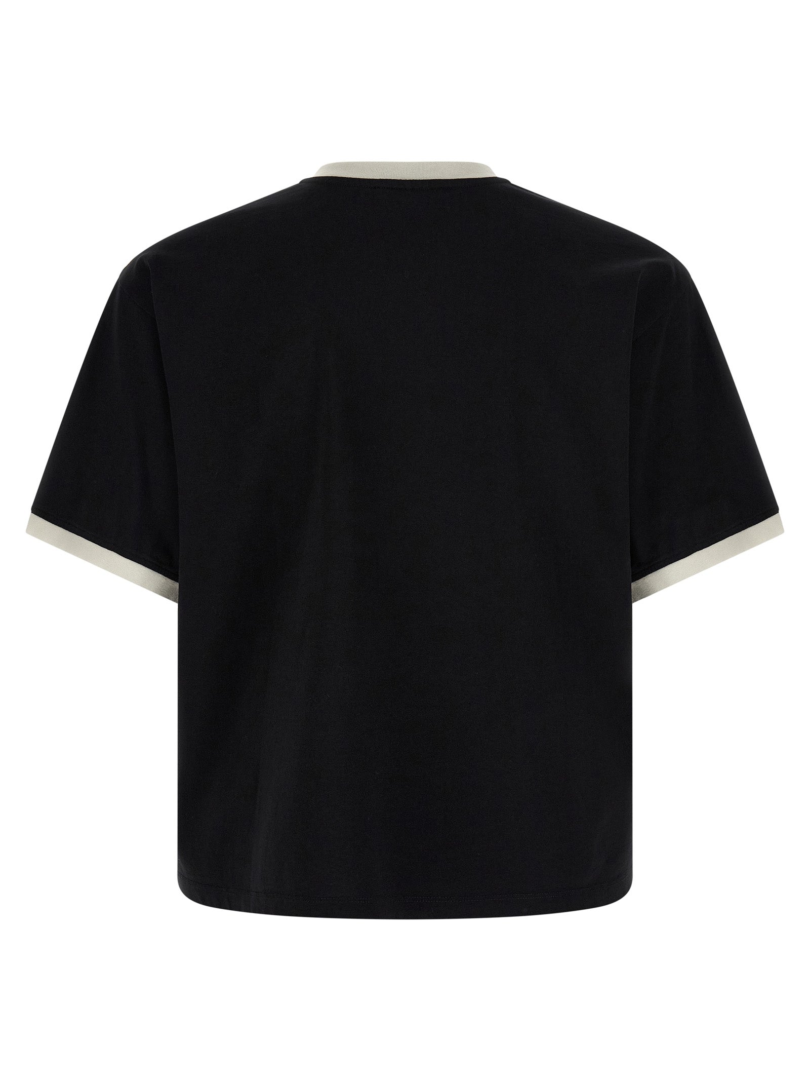 T-Shirt by Versace for men in cotton black & print showcases a dramatic silhouette, elegantly detailed with a dramatic crew neckline and for a truly dramatic finish.