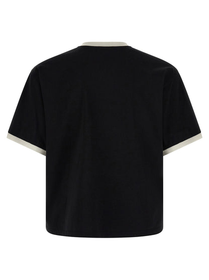 T-Shirt by Versace for men in cotton black & print showcases a dramatic silhouette, elegantly detailed with a dramatic crew neckline and for a truly dramatic finish.
