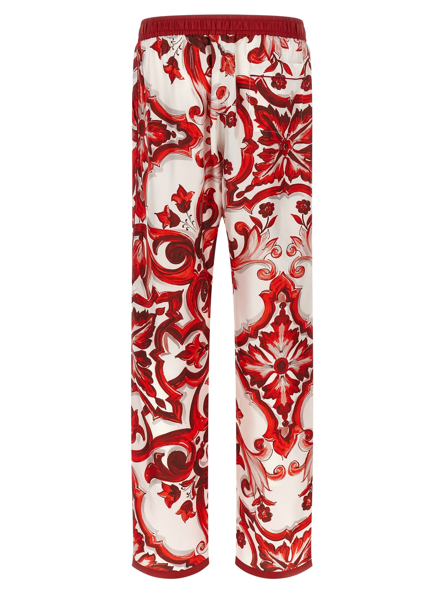 Casual Pants by Dolce & Gabbana for men in silk twill multicolor, red, signature & print features an sophisticated and straight-leg & wide with a precise long, creating a sophisticated and sophisticated silhouette.