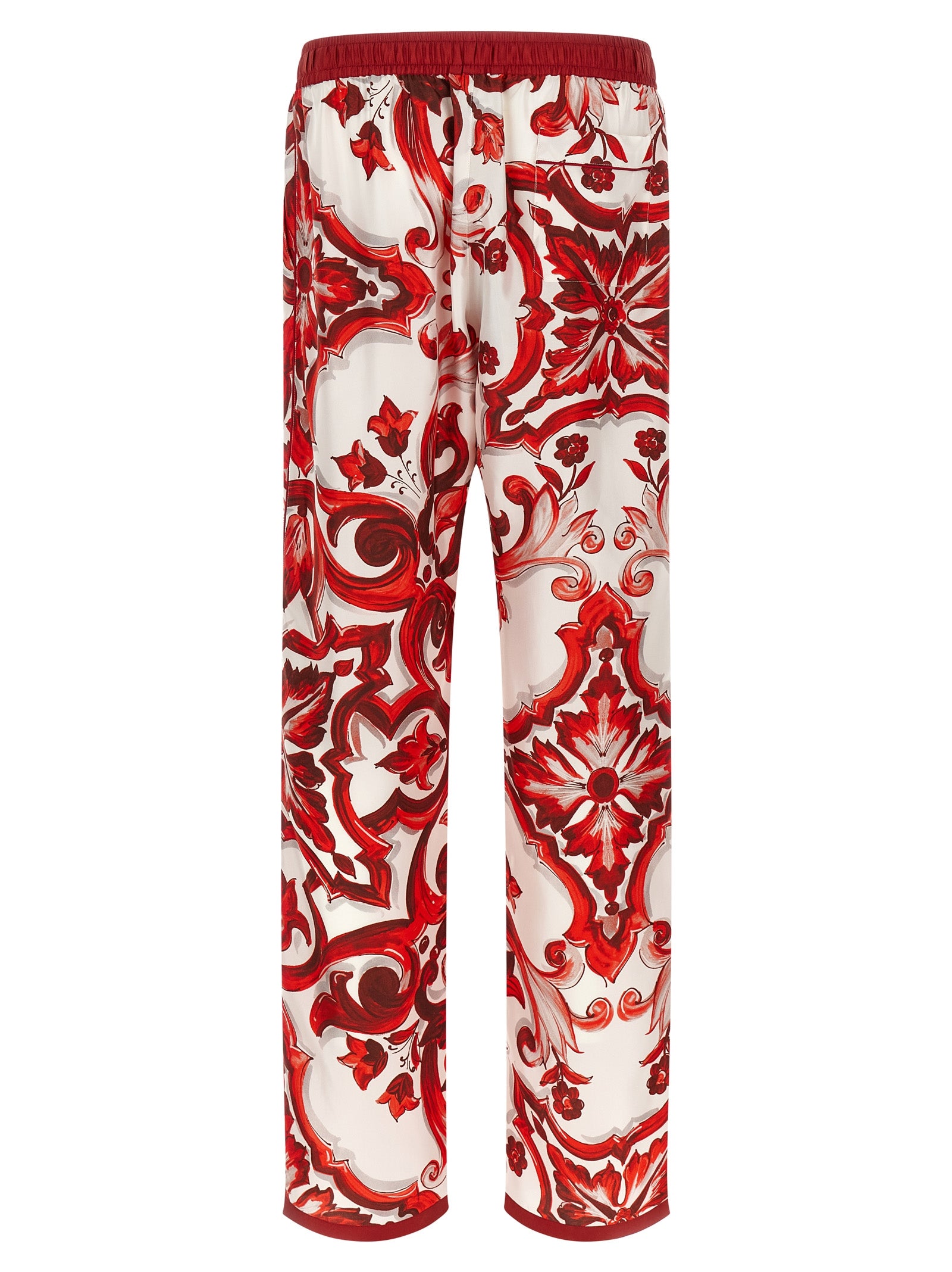 Casual Pants by Dolce & Gabbana for men in silk twill multicolor, red, signature & print features an sophisticated and straight-leg & wide with a precise long, creating a sophisticated and sophisticated silhouette.