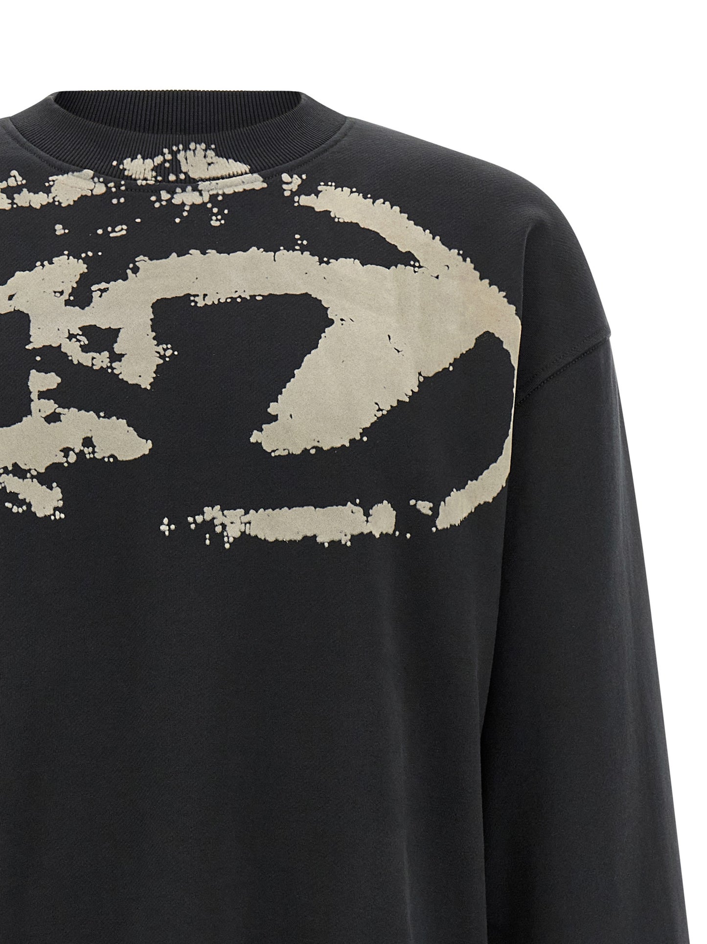 Sweatshirt by Diesel for men in organic cotton black & print showcases a slouchy chic silhouette, artfully detailed with a slouchy chic crew neckline and for a slouchy chic finish.