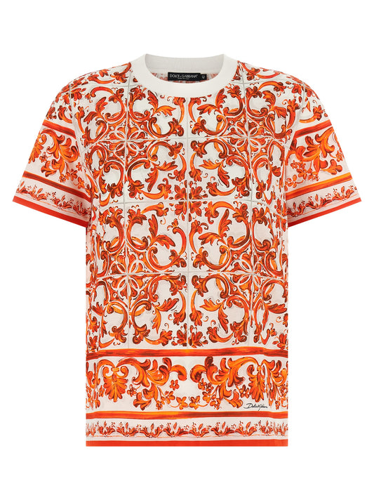 T-Shirt by Dolce & Gabbana for women in cotton orange & print features a plush silhouette, showcasing a sophisticated crew neckline and for a truly plush finish.