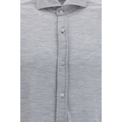 Brunello Cucinelli Blue Silk Dress Shirt