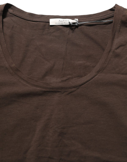 Alpha Massimo Rebecchi Alpha Women's Slim Long-Sleeve Round Neck Stretch Cotton Blouse - Brown