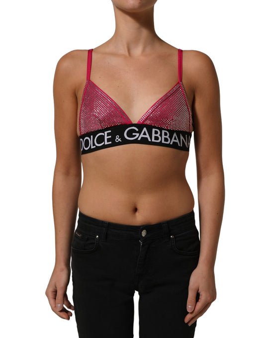 Dolce & Gabbana Women's Crop Top Cropped Nylon & Crystal Tank - Fuchsia Pink Signature