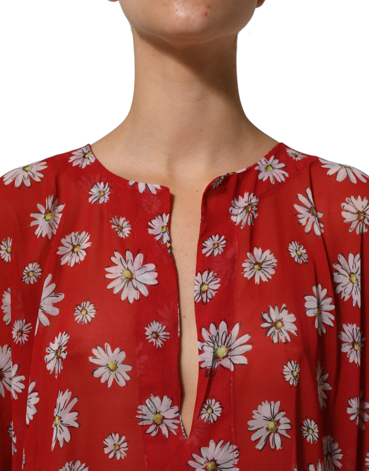Dolce & Gabbana Women's V Neck Polyester Blouse - Red Floral Print