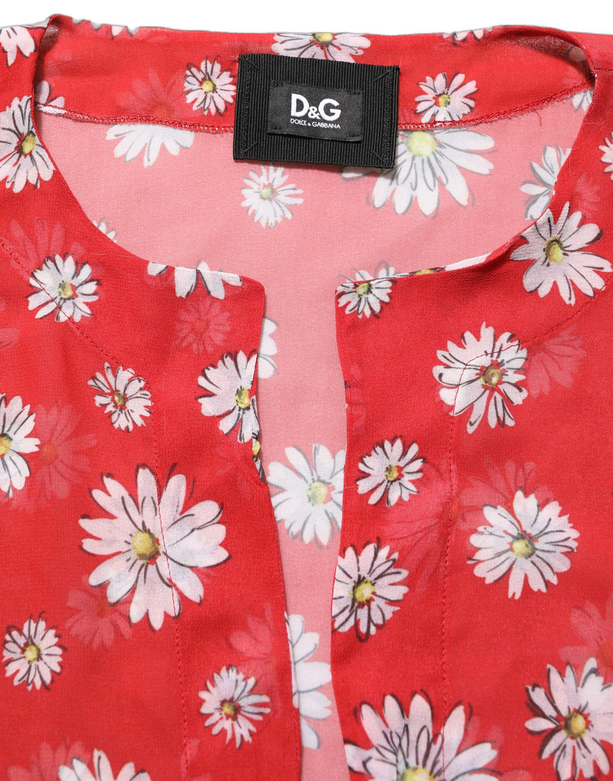 Dolce & Gabbana Women's V Neck Polyester Blouse - Red Floral Print