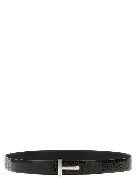 Belt by Tom Ford for men in crocodile calfskin leather brown, signature & print features an artisanal silhouette, showcasing the artisanal craftsmanship of the Crocodile Calfskin Leather Belt collection for a artisanal finish.