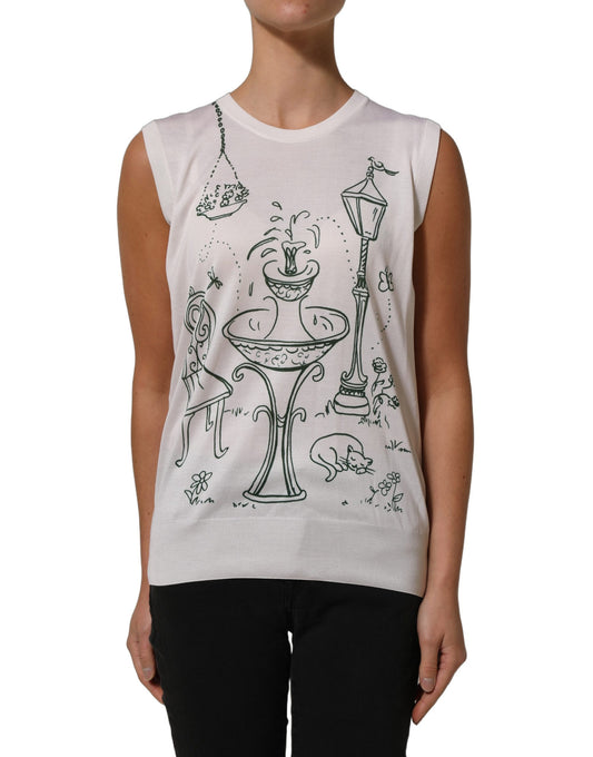 Dolce & Gabbana Women's Silk Tank Top - Black White Print