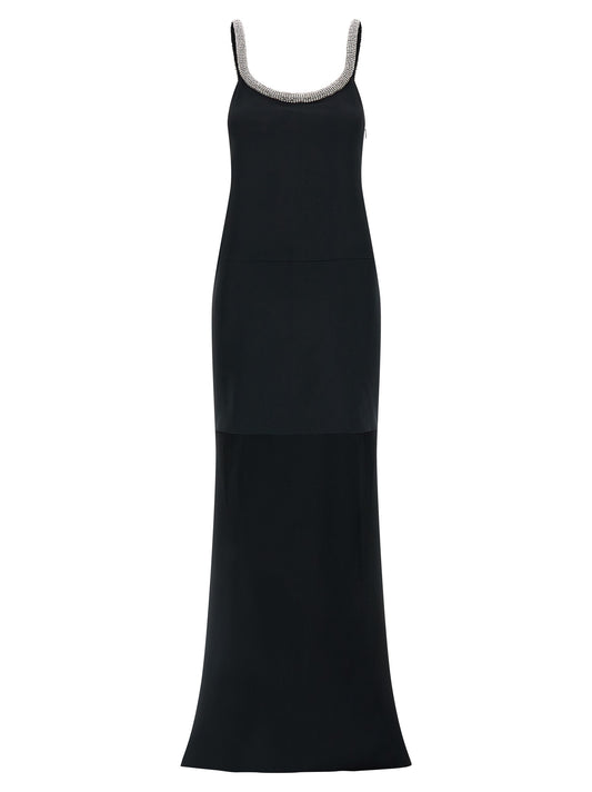 Dress by Tom Ford for women in acetate viscose satin black showcases a striking silhouette, elegantly detailed with a sleeveless, refined round neckline, and a striking long for a striking finish.