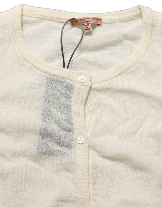 Ermanno Scervino White Knit Cropped Wool Cardigan Sweater