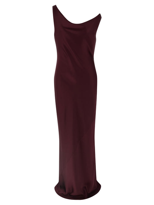 Norma Kamali Women's Mermaid Sleeveless V Neck Polyester Crepe Satin Dress - Bordeaux