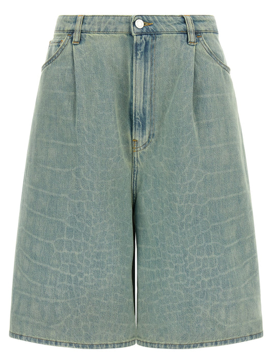 Denim Shorts by NUDE for women in denim cotton light-blue, nude, signature & print features an magnificent silhouette, showcasing a magnificent wide with a short and for a premium, sophisticated aesthetic.