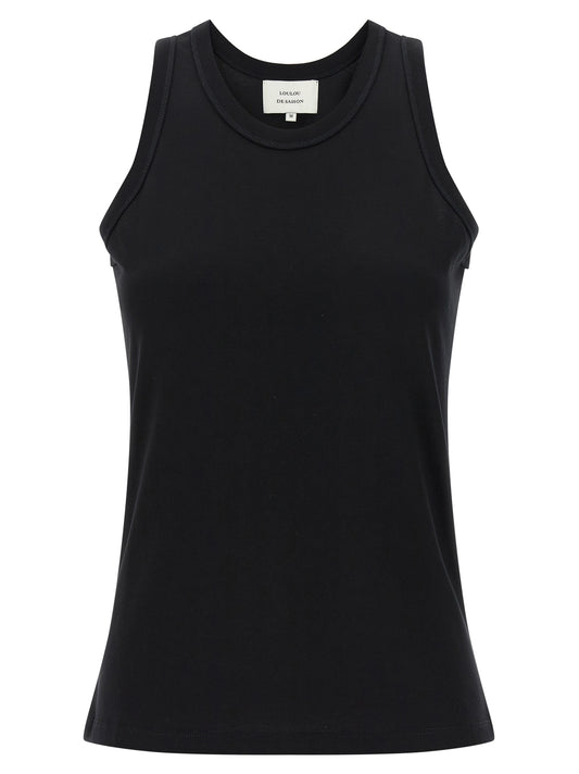 Tank Top by Loulou De Saison for women in cotton black showcases a meticulous silhouette, artfully finished with a meticulous round neckline and sleeveless for a sophisticated, meticulous look.