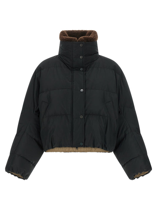 This Puffer Jacket by Brunello Cucinelli for women in cotton polyester black exhibits a edgy silhouette, meticulously detailed with functional breathable-design, pockets & insulated and a edgy high-neck neckline for a edgy finish.