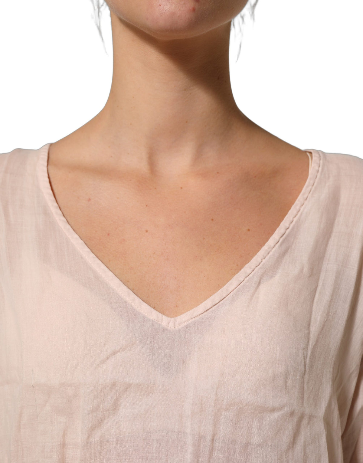 PINK MEMORIES Crochet Women's Long-Sleeve V Neck Cotton Lace Linen & Nylon Blouse - Pink