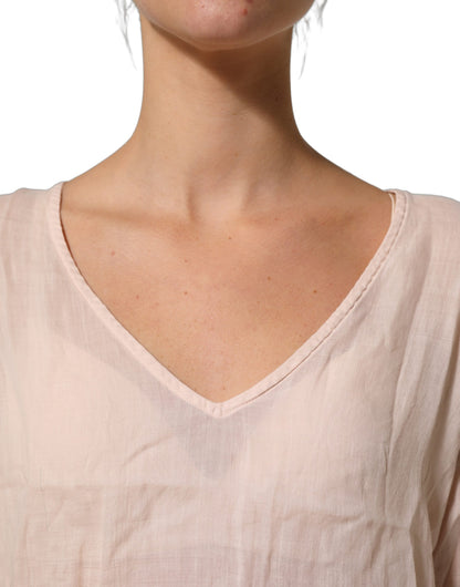 PINK MEMORIES Crochet Women's Long-Sleeve V Neck Cotton Lace Linen & Nylon Blouse - Pink