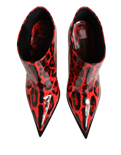 Dolce & Gabbana Women's Patent Calf & Goat Leather High-Heel Ankle Boots - Black Red Leopard Print Print
