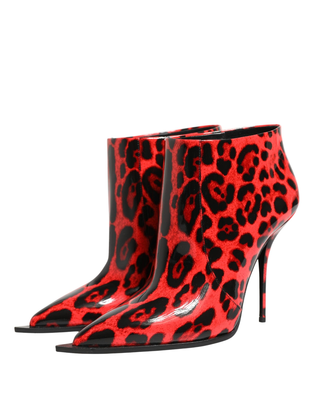 Dolce & Gabbana Women's Patent Calf & Goat Leather High-Heel Ankle Boots - Black Red Leopard Print Print