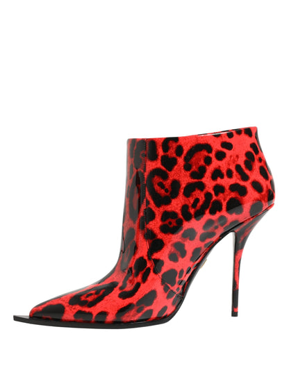 Dolce & Gabbana Women's Patent Calf & Goat Leather High-Heel Ankle Boots - Black Red Leopard Print Print
