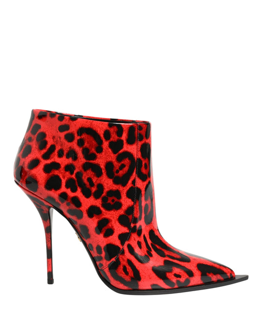 Dolce & Gabbana Women's Patent Calf & Goat Leather High-Heel Ankle Boots - Black Red Leopard Print Print